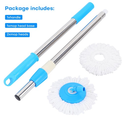 Spin Mop Handle Pole Floor Mop 360° Rotating Cleaning Tools +2 Free Mop Heads - Picture 12 of 17