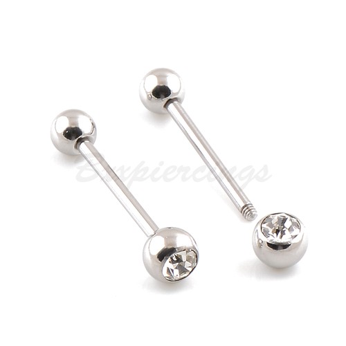 10 pcs 14 Gauge 5/8" Jeweled Straight Tongue Barbell Ring With Steel Plain ball - Picture 5 of 5
