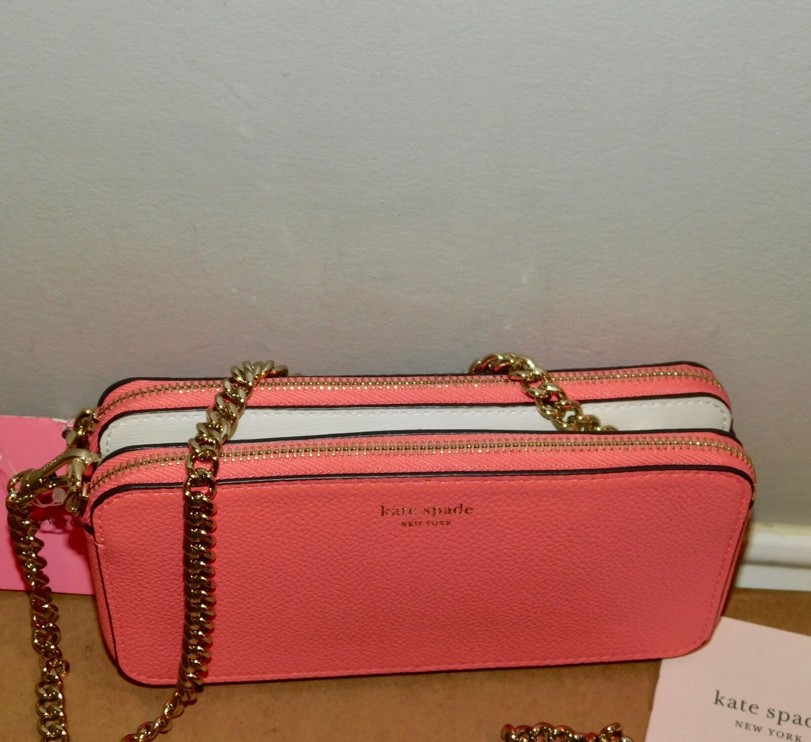 Borsa a mano Kate Spade Margaux doppia zip tracolla litchi organizer $148! NUOVO