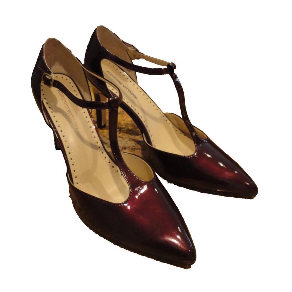 Adrienne Vittadini 深棕色漆皮 T 型带高跟鞋 8.5 码全新! — 第 4/4 张图片