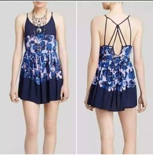 Free People Intimately Voile Dress Women XS Mini Strappy Floral Midnight Travel