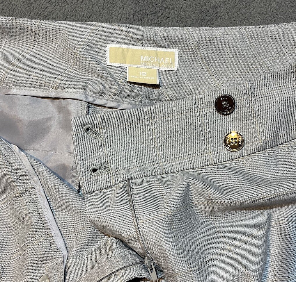 Michael Kors Dress Pants Womens 12 Beige Pinstriped Flared Office Classy City thumbnail 6