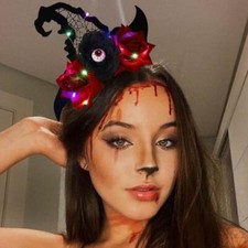 Light Up Headband LED Witch Hat Headbands Flower Hair Hoop Halloween Festival