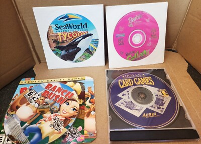 4 Computer Games Sea World Tycoon Barbie Software Ranch Rush Card Games