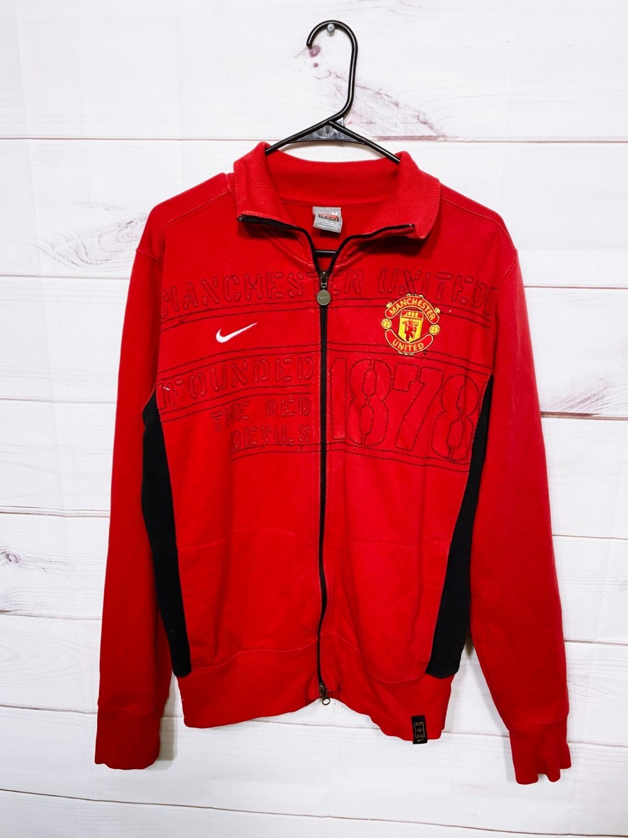 Nike Manchester United Mens Jacket Size M Red Full Zip Long Sleeve 