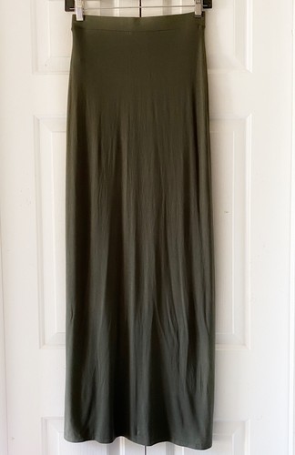 Forever 21 Womens Long Skirt Small Olive Green Pull On Straight Pencil Jersey