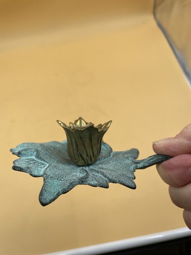Vintage Andrea by Sadek Brass Metal Maple Leaf Candle Holder + Handle 6.25" - Picture 5 of 6