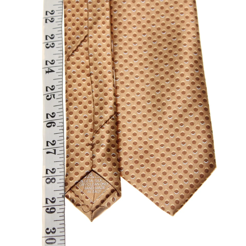 Italo Ferretti 全新带标签领带浅/深棕色圆点 100% 真丝意大利制造 — 第 4/4 张图片