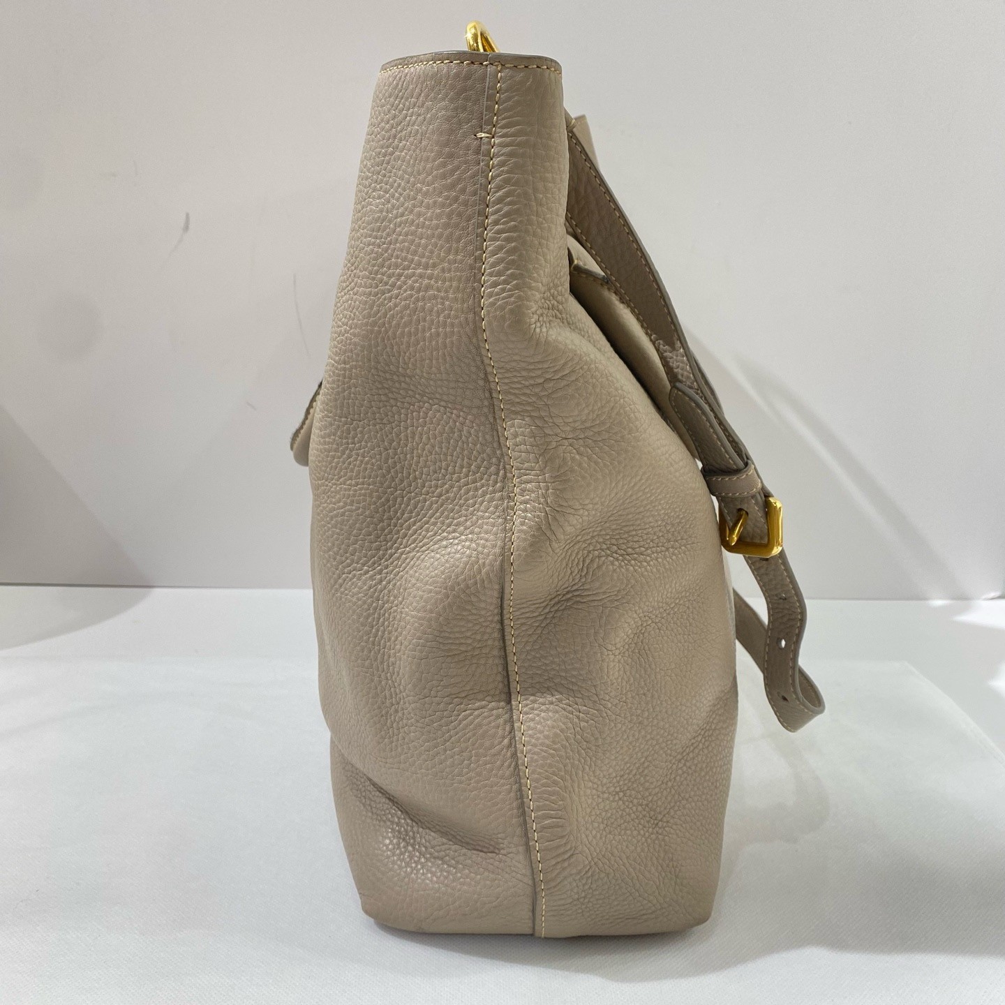 Prada Elephant Gray Gold All Leather Top Handle Tote Shoulder Bag thumbnail 4