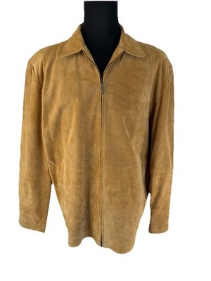 VTG Pigalle Perforated Suede Jacket Mens XL Tan Full Zip Genuine Leather Bomber