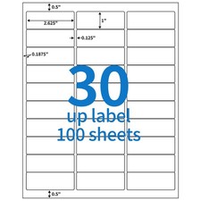 30-up 100 Sheets 1" X 2-5/8" Address Labels for Laser and Inkjet Printers, FB...