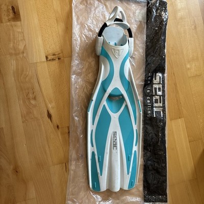 Seac Scuba Diving Fins Bungee Heel Strap Dive Fin, WHITE/AQUA EINZELSTÜCK!