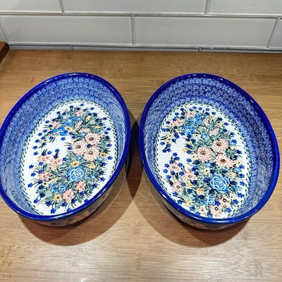 Polish Pottery UNIKAT Oval Baking Dish M Starzyk 1754 Handmade Artystyczna 11''