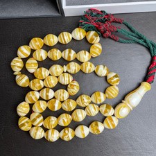 White Pressed Amber Style Misbaha Tasbih 100g | 14x17mm | 47 beads