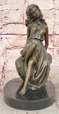 Girl Sitting in a Model Pose Bronze Sculpture Marble Statue by Mavchi Gift Sale