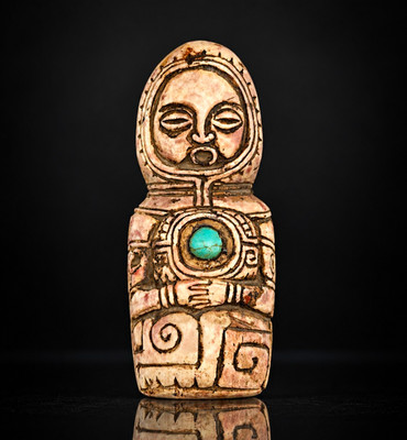THE LINKED HANDS IDOL Ojuelos Turquoise Heart Inlay Geometric Ojuelos Deity