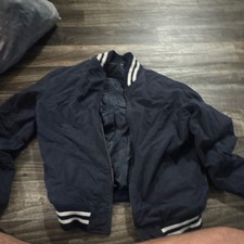 Men s Navy Bomber Jacket L Zip Front Lined Ba...
