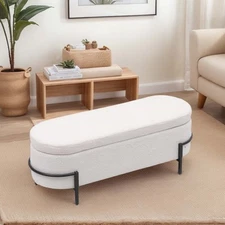 Storage Ottoman End of Bed Bench Upholstered Benches with Metal Legs Entryway