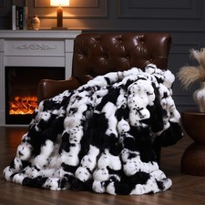PLUUSHUU Faux Fur Throw Blanket for Couch, Fluffy 60x50inch, Cow Print-black