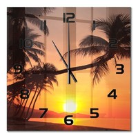 Minimalistische Glas-Wanduhr Strand Sonnenuntergang Schwarze Zeiger 60X60 Cm