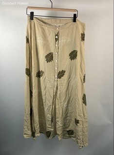 Sig Zane & Coconut Ave Women's Tan Rayon Linen Leaf Print Button Front Skirt XL