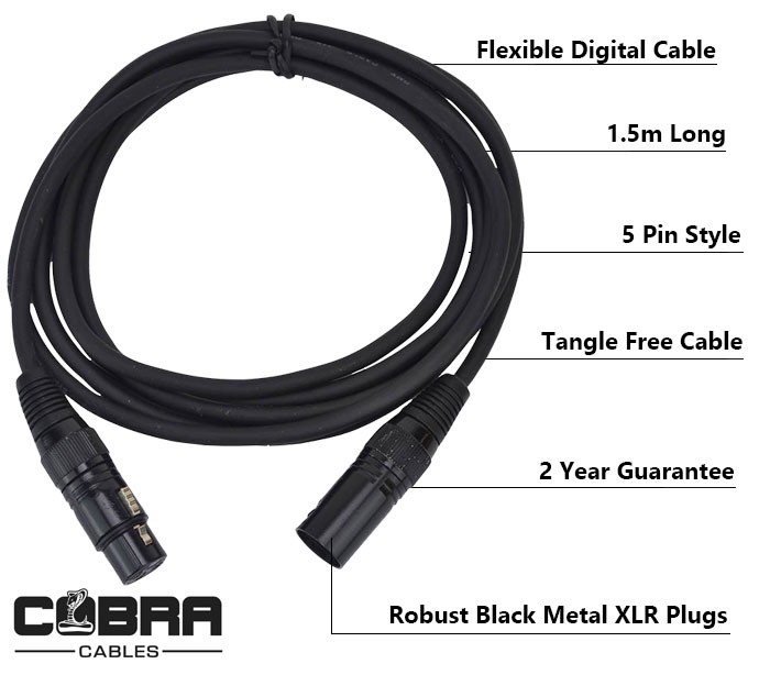 6 x DMX Leads 1.5m - 5 Pin XLR Male to Female- High Quality Connectors & Cable