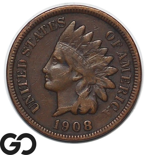 1908-S Indian Head Cent Penny, Choice VF Better Date