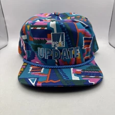 VTG PG&E UPDATE Aztec Print Snapback Hat Cap Geometric AOP Color Block VERY RARE