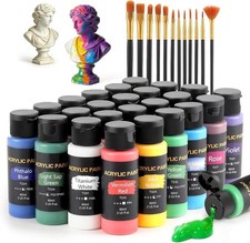 Acrylfarben Set 24 Farben 60 ml 12 Pinsel K&uuml;nstlerbed