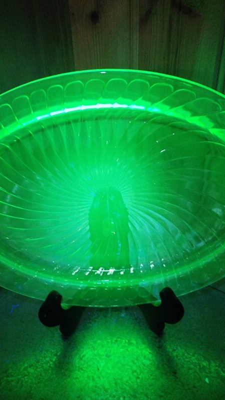 Vintage Green Uranium Glowing Depression Glass DRESSING TABLE Tray 12" Beauty 