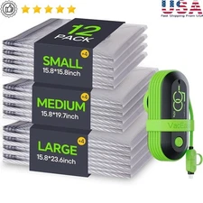 Dual USB Compression Bags Portable Travel Organizer Zipper Packing Cubes 12 Pack