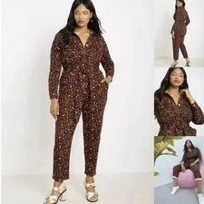 Eloquii Animal Print Jumpsuit Plus Sz 18 Boiler Suit Buttons Blogger Favorite