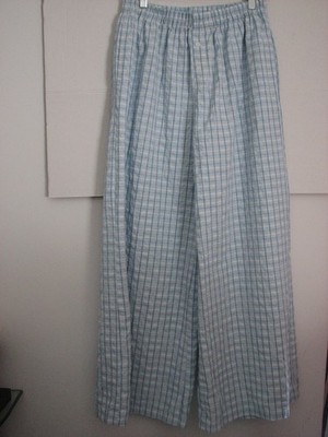 Sincerely Jules Sleep Lounge Pants Size L Seersucker Blue Plaid Wide Leg Mint!