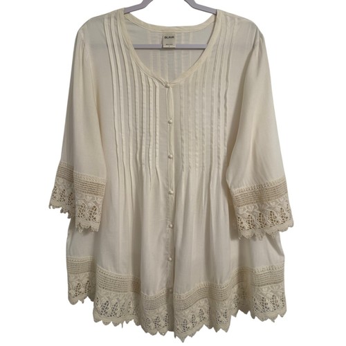 Vtg Blair Women's L Cottagecore Fairy Pintuck Crochet Lace Oversized Soft Tunic