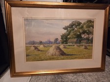 Framed J. Ford-Jones (Exh 1887-1933) Signed Watercolour Summer Haystacks
