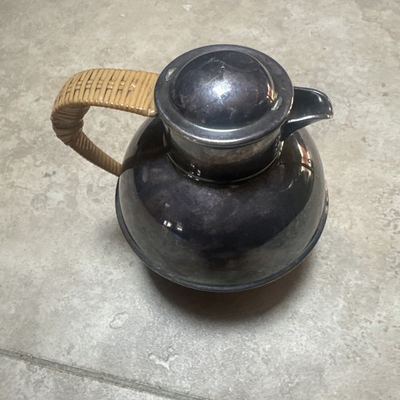 #ad VNTG MCM International Silver Co. Tea Pot Hot Water Pot Wicker Rattan Handle S2 $9.99