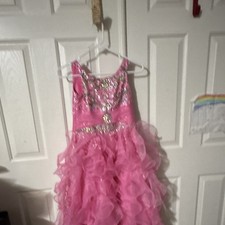 Girls Pink Sleeveless Layered Tulle Ball Gown Dress Beaded Sequined Ruffle