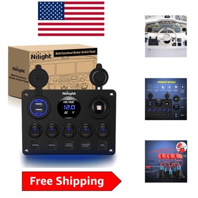 Robust 5 Gang Rocker Switch Panel - Waterproof Dual USB Charger for Any Vehicle