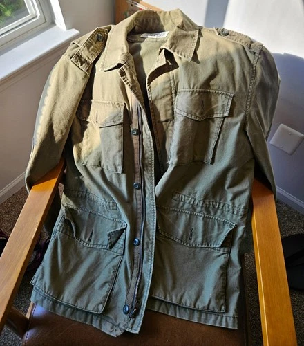 Converse One Star Men's Green Cotton Twill Military Jacket Zip/Button Pockets L - product listing photo