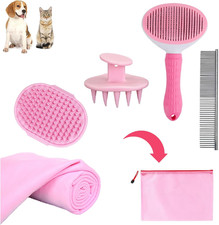 Dog Bath Brush Bathing Kit 5PCS Pet Washing Brush, Dog Brush Shorted Haired Pink