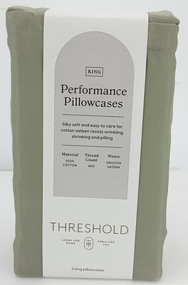 King Solid Performance 400 Thread Count Pillowcase Set Green - Threshold NEW