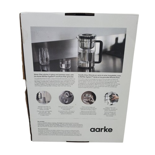 Aarke Purifier Large Water Filter Glass Pitcher, 2.8L, Clear Stainless Steel - Picture 5 of 6