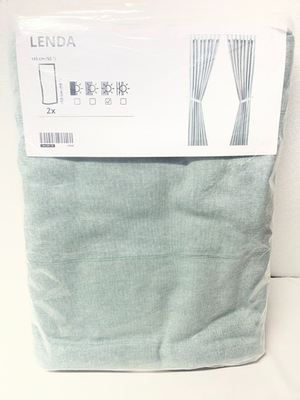 #ad Ikea LENDA Curtains w tie backs 55x98 quot; 1 pair gray turquoise 104.981.79 NEW $56.99