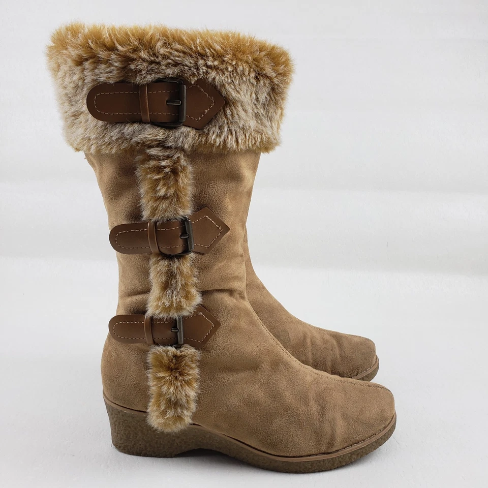 Vintage Y2K Lower East Side Boot Womens 8.5 Brown Chunky Tall Faux Fur Platform - Image 3 of 4