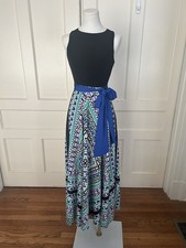 Eliza J Scarf Print Belted Maxi Dress Womens Size 2P Black Blue Elegant Party