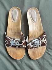 Vintage Y2K Dr. Scholl's Giraffe Strap Wooden Slides Sandals Women's Size 10M