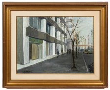 M. Fukushima (20th Century) Impressionist Street Scene Oil on Canvas Painting
