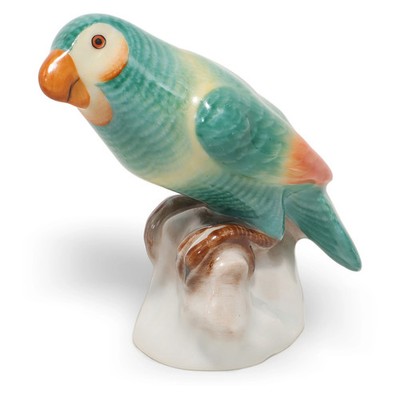 Herend Bird Parrot Figurine   Handpainted Porcelain Green Statuette