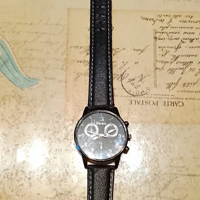 Geneva Quarz Chronograph Analog Armbanduhr schwarz Lederband Zifferblatt