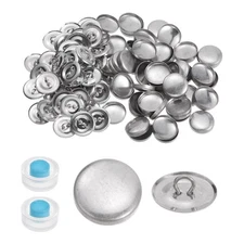 100 Sets Self Cover Button Kit 30L 0.75" 19mm with Wire Backs Aluminum